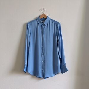 Women's Equipment Blue Silk Button Down Shirt